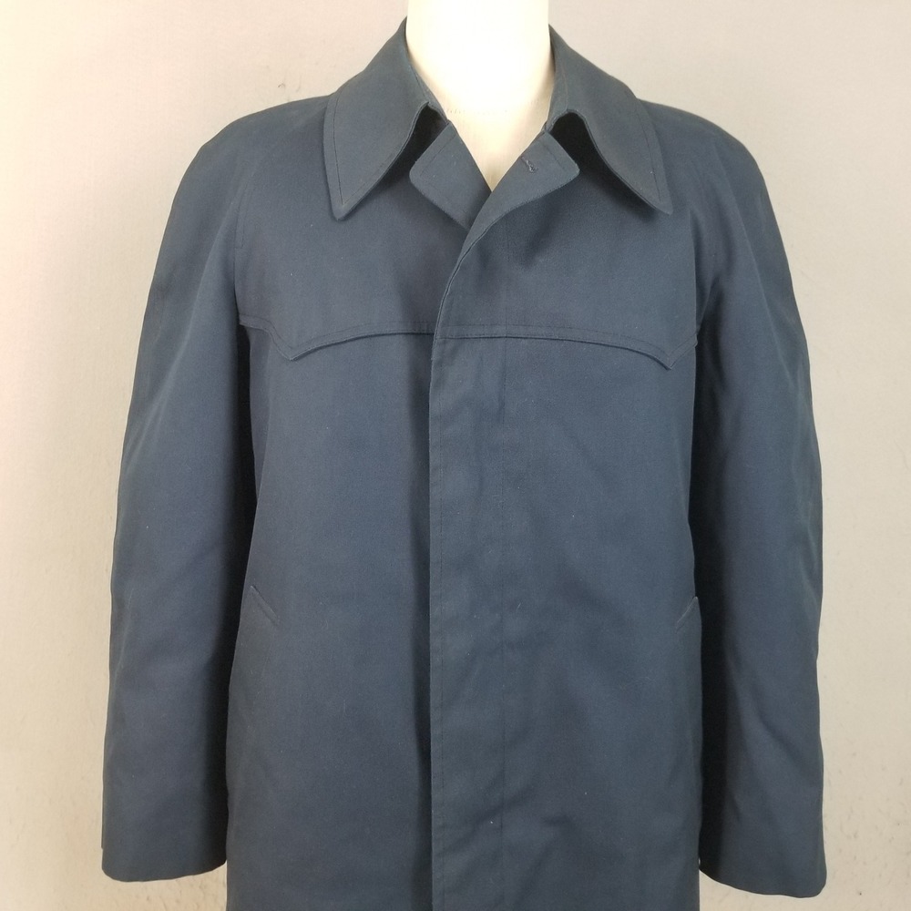London Fog Maincoat Mens 42 Reg Navy Blue Trench Coat Removable Liner Vintage